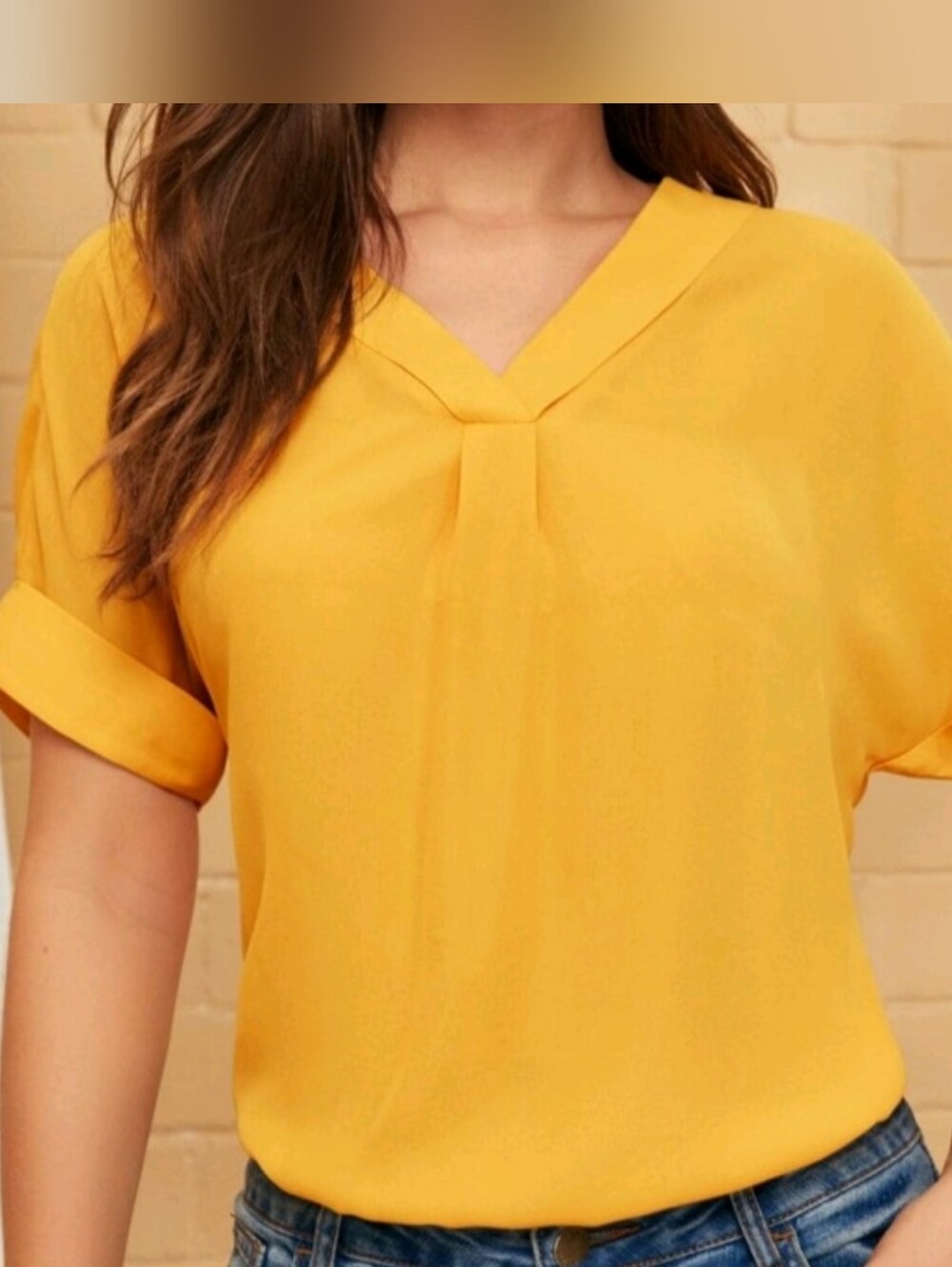Elegant Yellow Women's Blouse Top Casual Office Loose V Neck Airy Summer Fair